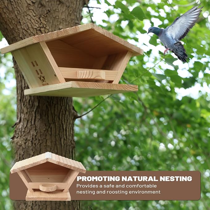 Cedar Wood Mourning Dove Nesting Box – Open Dove House for Outside, Weatherproof, Long-Lasting, Easy to Assemble, Hanging Roosting Platform Birdhouse for Doves, Blackbirds, Robins & Pigeons