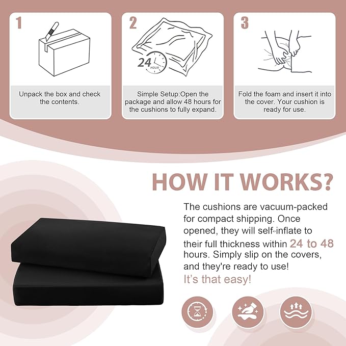 7-Piece Patio Furniture Cushions Set, Replacement Outdoor Cushions for 4-Seat Patio Sectional, Waterproof & Fade Resistant Deep Seat Cushion for Outdoor Sofa, Black