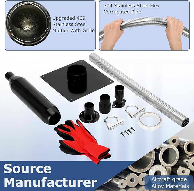 Generator Exhaust Extension Kit with Three Adapters, ALL-IN-ONE KIT, Insulated Wall Plate, Compatible with All Portable Generators, Reduces Noise by 55% with Superior Silencing Grille