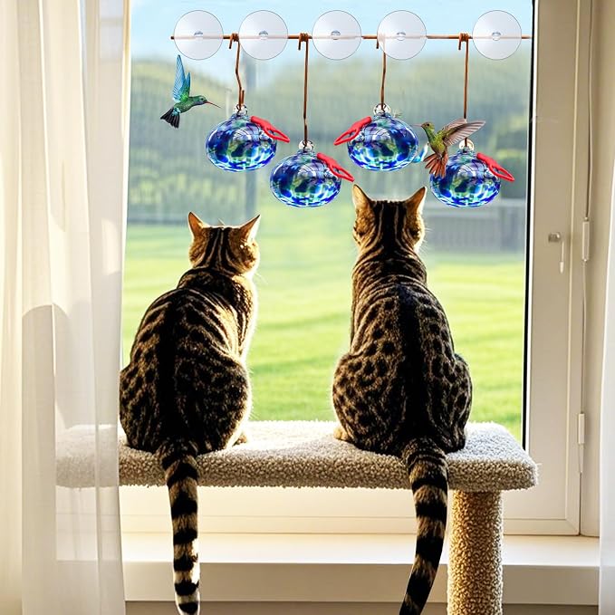 Pozfun Set of 3 Hummingbird Feeders for Outdoors Hanging,Hand-Blown Glass Hummingbird Feeder with Silicone Feeding Perch,Never Leak,Gardening Gifts for Woman Man