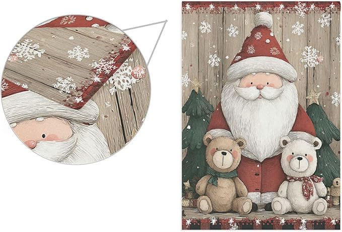 Pfrewn Christmas Winter House Flag 28x40 Double Sided Cute Santa Claus with Bear Wodden Large Garden Yard Flags Welcome Seasonal Outdoor Indoor Banner for Xmas Holiday Yard Home Decoration