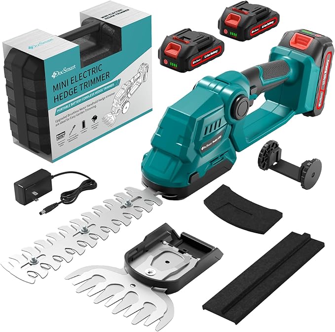 9'' Hedge Trimmer Cordless with Battery, 2-in-1 Electric Handheld Grass Shear Cutter with 2 Pack Rechargeable Battery, Mini Bush Trimmer Kit for Garden Yard Lawn Pruning, Gifts for Mother’s Day