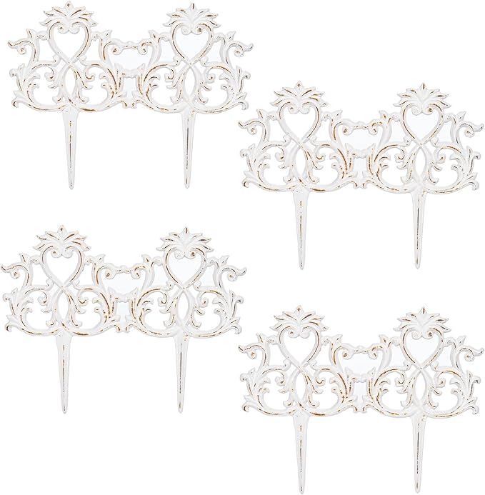 Sungmor Decorative Cast Iron Garden Edging,4 Pack Vintage Garden Border Fence for Lawn, Flower Beds and Patio,Heavy Duty Rustic Ornate Metal Fences,White Finish