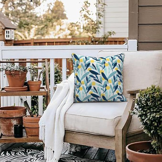 LVTXIII Outdoor Throw Pillows 16x16 Inch Patio Waterproof Square Pillows with Piping Fade Resistant Accent Pillow for Spring Summer Garden Decoration, Set of 2, Leaves Multi