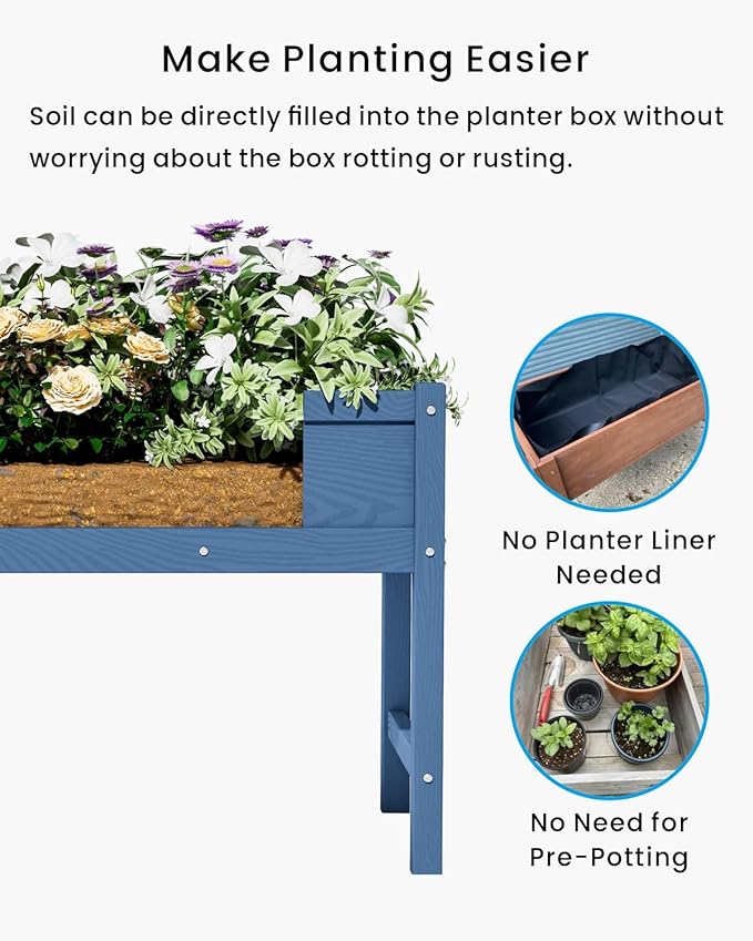 HDPE Raised Garden Bed with Legs, Outdoor All-Weather Elevated Planter Box Raised Beds for Seeds, Herb, Flower, Vegetable (Navy Blue)