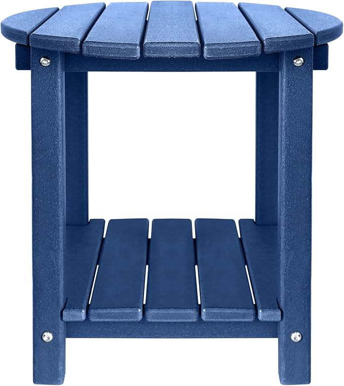 GARDENSTAR Adirondack Round Outdoor Side Table 2-Tier Storage Patio Side Table, HDPE End Tables for Backyard Pool Porch Garden Lawn (Blue)