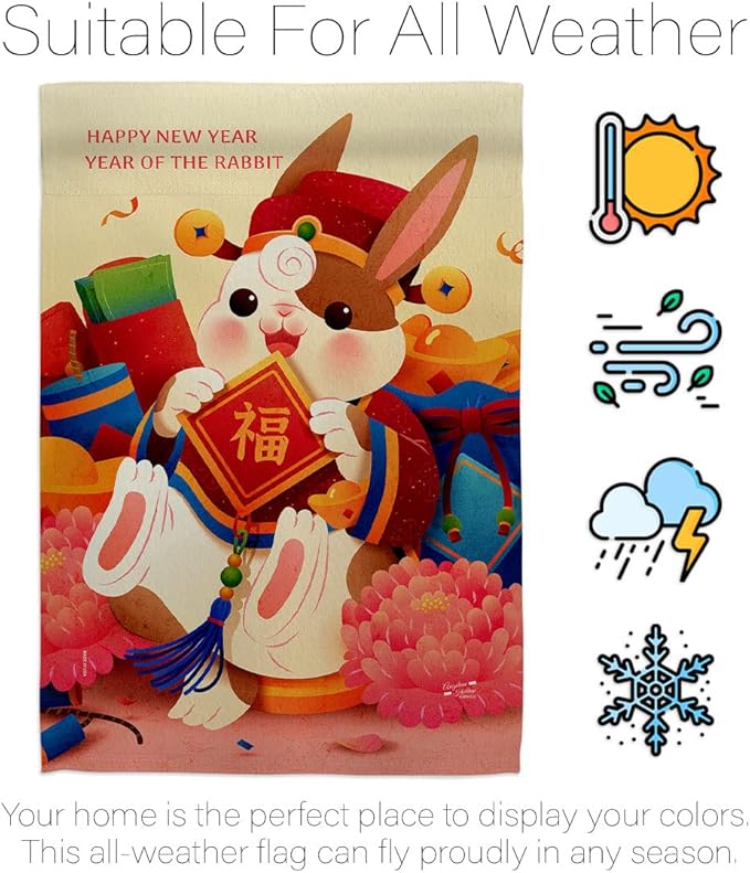 Luck Rabbit Year Mailbox Flag Home Decor Banner Room Wall Art Patio Porch Lawn Garden Outdoor Decorations Tapestry Yard Signs Lunar New Year Gifts Spring Festival Chinese Decorations Made In USA
