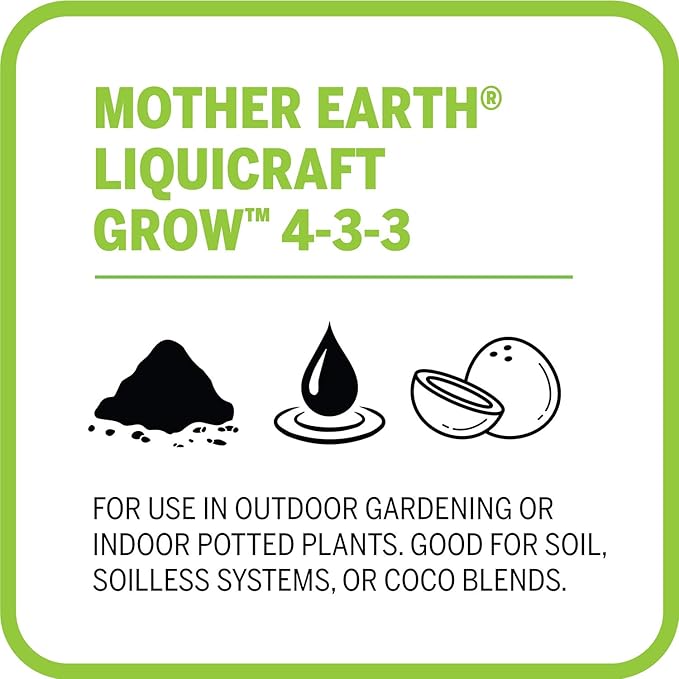Mother Earth LiquiCraft Grow 4-3-3 Liquid Plant Fertilizer For Vegetative Plants, Flowers And Tomatoes, Gallon