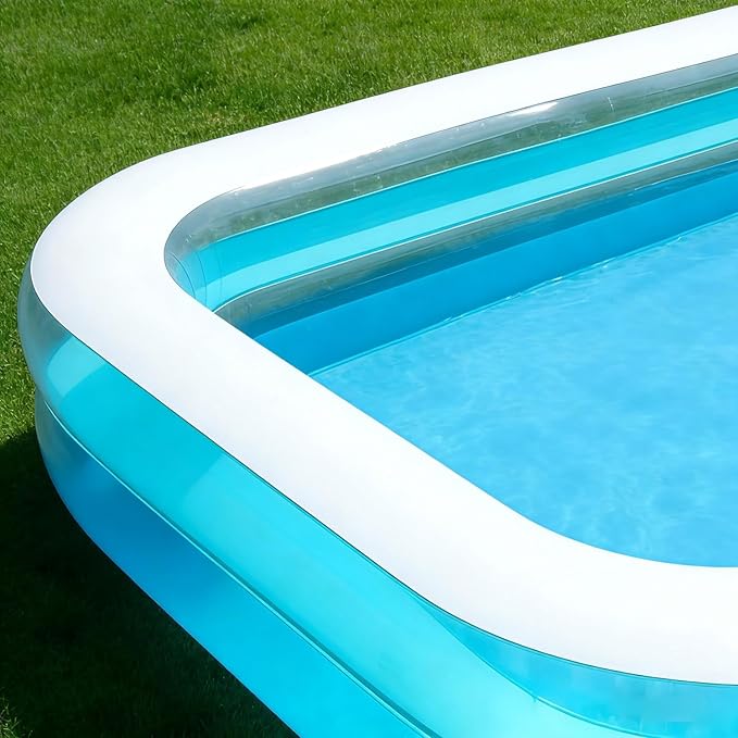 Kids Splash Pool Inflatable 120x72 Inch Rectangular, Extra Large BPA-Free PVC Family Pool ASTM Certified with Easy Drain for Ages 3-12, Thickened Anti-Burst Backyard Summer Pool