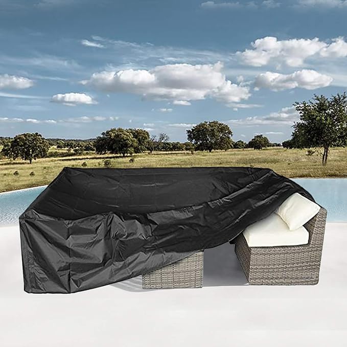 Patio Furniture Covers Waterproof Outdoor Furniture Cover Heavy Duty Outdoor Sectional Sofa Couch Cover Outside Dining Set Table and chairs Covers Heavy Duty 111" L x 58.5" W black