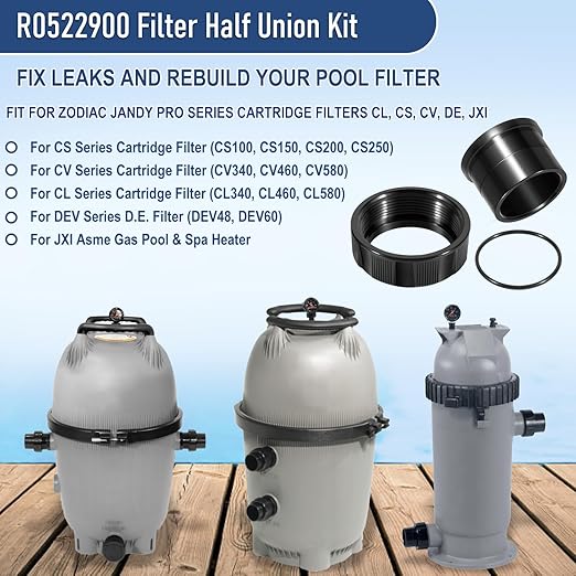 R0522900 Half Union Fitting with O-Ring Replacement Parts Fit for Zodiac Jandy Pro Series Cartridge Filters CL, CS, CV, DE, and for Jandy JXI Pool and Spa Heaters