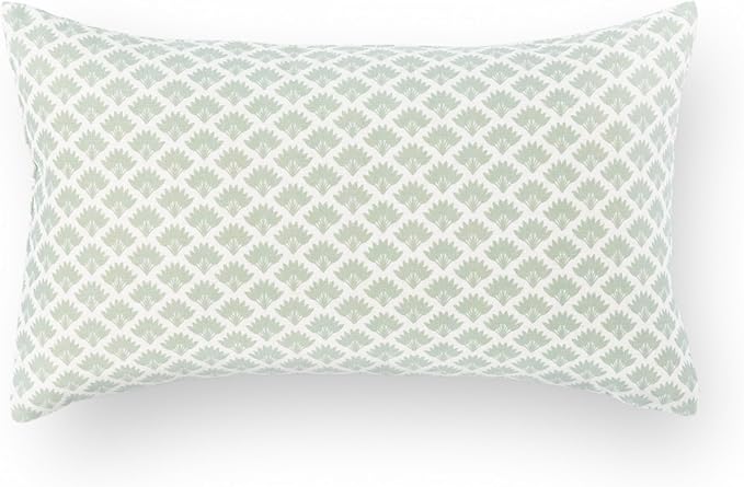 Crumbs Home Modern Farmhouse Fall Linen Indoor Outdoor Lumbar Pillow Cover Only, 12"x20" Water Repellent for Patio, Backyard, Couch, Light Green Neutral Ravenala Palm Tree