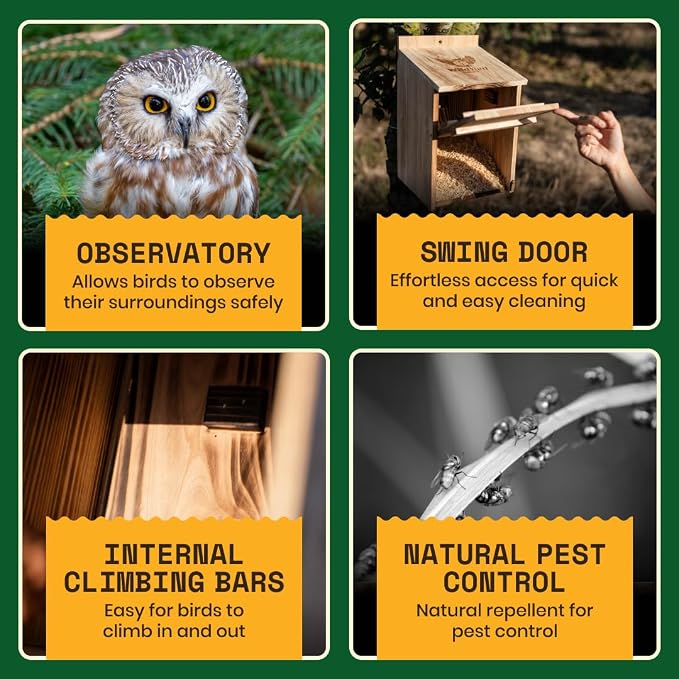 WildYard Cedar Barn Owl Nesting Box - Cedar Wood, Traditional - Preassembled & Easy-Hang Owl Box - Easy-Clean Front Access - Attracts Birds to Birdhouses Outdoors & Provides Outdoor Shelter