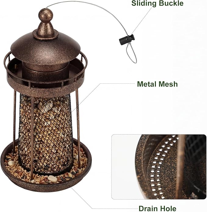 Lavezee Bird Feeder for Outdoors, Large Capacity Hanging Bird Feeders for Outside Wild Birds Hummingbird Parrot, Bronze