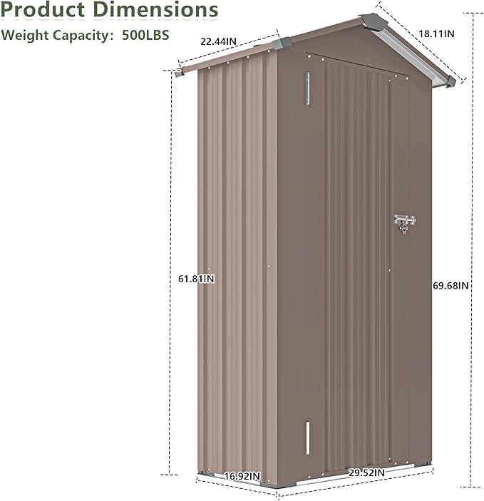 YOPTO 2.5x1.4 FT Outdoor Storage Shed, Tool Shed with Waterproof Roof and Lockable Door,Metal Shed with Adjustable Open Shelves for Backyard Garden Patio Lawn,Brown