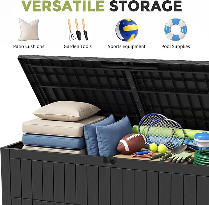 UDPATIO 120 Gallon Deck Box, Outdoor Storage Box Lockable Waterproof Indoor Outdoor Storage Container for Patio Cushions, Garden Tools, Package Delivery Boxes for outside