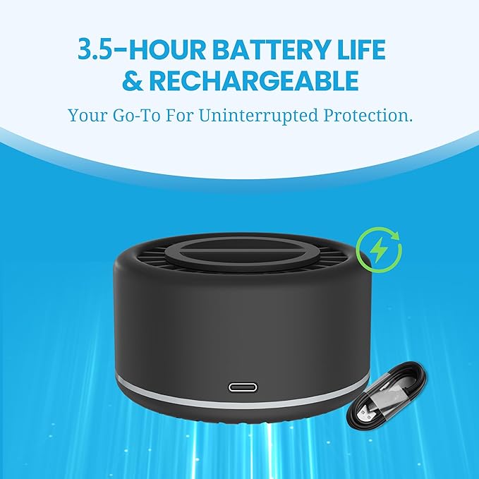 Mosquito Repellent Outdoor Patio, Recharageable Mosquito Repeller 2 Plant-Based Refills, Ready-to-use Mosquito Repeller Device for Camping Outing(Black, Pack of 1)