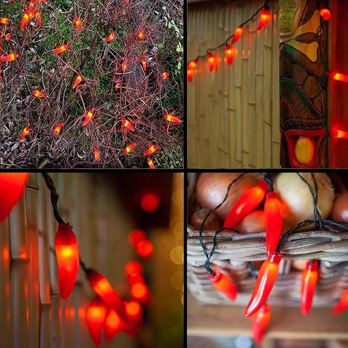 Chili Pepper String Lights Plug in, 13.6Ft 35 LED Red Chili Pepper Christmas Lights, Connectable Chili Lights UL Listed for Outdoor Indoor Kitchen Garden Fiesta Patio Mexican Party Decor, Green Wire