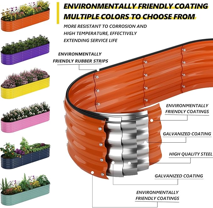 ZFHgarden Galvanized Metal Planter Raised Garden Bed Kit for Gardening Outdoor，8x2x1ft Planter Grow Garden Box Raised Flower Bed，Long Vegetable Clearance Herb Raised Garden Beds for Gardening