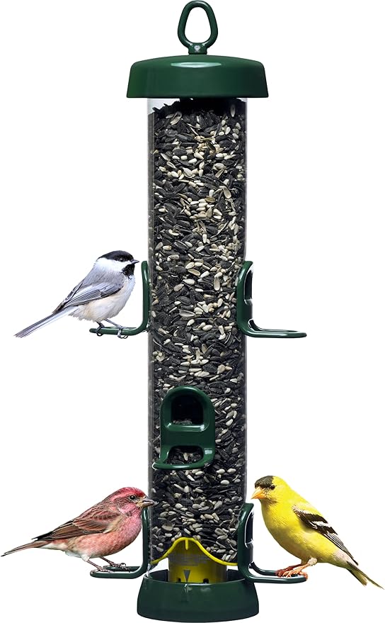 Brome Tube 200 Wild Bird Feeder, Metal, 6 Seed Ports, 3.4 lb Capacity, Extra-Wide Perches, Easy to Fill & Clean, Pole-Mountable, Seed Tray Available