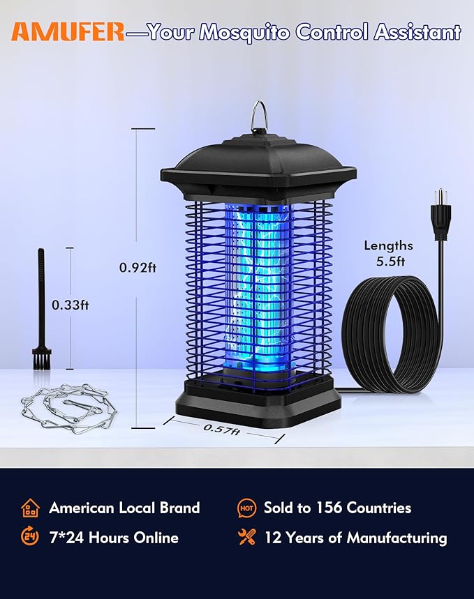 AMUFER Bug Zapper for Outdoor & Indoor, 1/2 Acre Coverage Mosquito Lamp with 18W Bulb & 4400V High-Voltage, 100% Improvement in Mosquito Control Effect, Electric Fly Trap for Patio, Backyard, Home