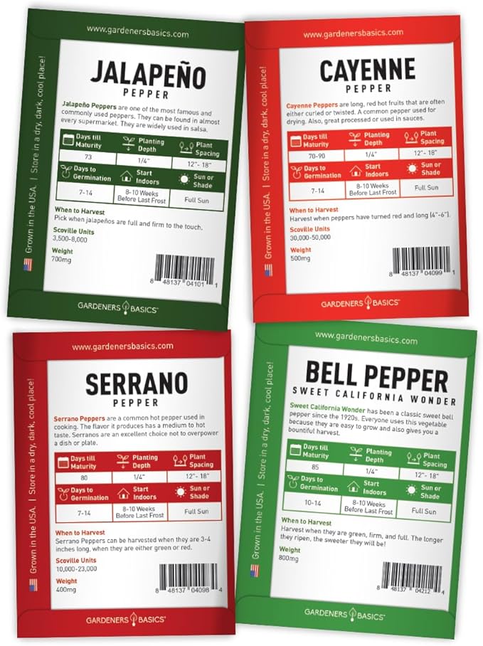 Pepper Seeds Variety Pack Indoor Pepper Growing Kit Our Pepper Seeds Kit Includes Green Bell Pepper, Anaheim, Jalapeno, Cayenne, Habanero, Ancho, Seranno and Hungarian Hot Wax Peppers