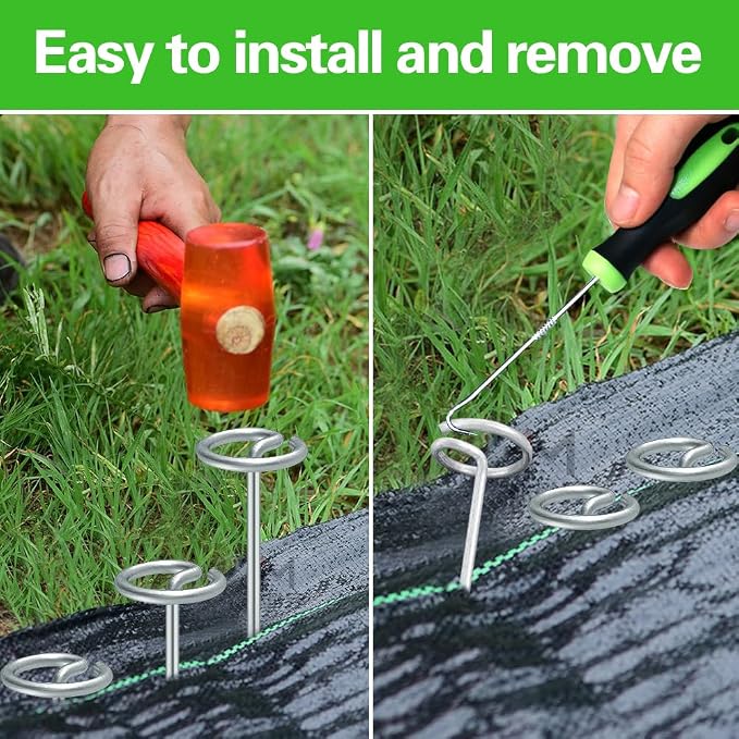 Bakulyor 100Pcs Circle Top Landscape Staples, 6 Inch Garden Stake 9 Gauge Galvanized Landscape Fabric Stakes, Heavy Duty Yard Ground Pins for Outdoor Gardening Weed Barrier Sod Fabric - Silver 6"