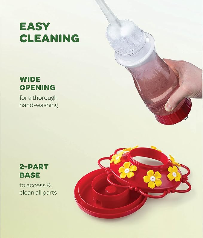 Hummingbird Feeder 20 oz. Glass Hummingbird Feeders for Outdoors, with Built-in Ant Guard - Circular Perch with 5 Feeding Ports - Wide Mouth for Easy Filling/2 Part Base for Easy Cleaning