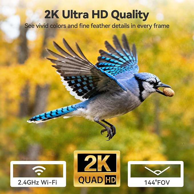 Dzees Window Bird Feeder with Camera, 2K HD Live Stream & AI Bird Identification, Smart Bird Feeder for Window Mount, Auto-Capture, 2.4GHz WiFi, Strong Suction Cup Installation, Gift for Bird Lovers