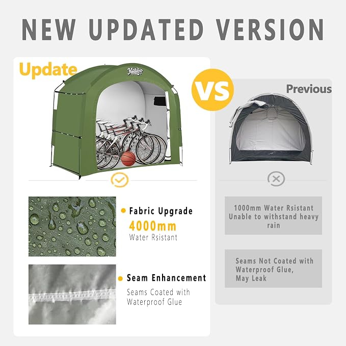 Bike Storage Shed Tent, Waterproof Outdoor Storage Shelter with 30% More Top Space, Portable Bicycle Cover for 2/3/4/5 Bikes, Motorcycles, Garden Tools, Lawn Mowers, Easy Setup(Green)