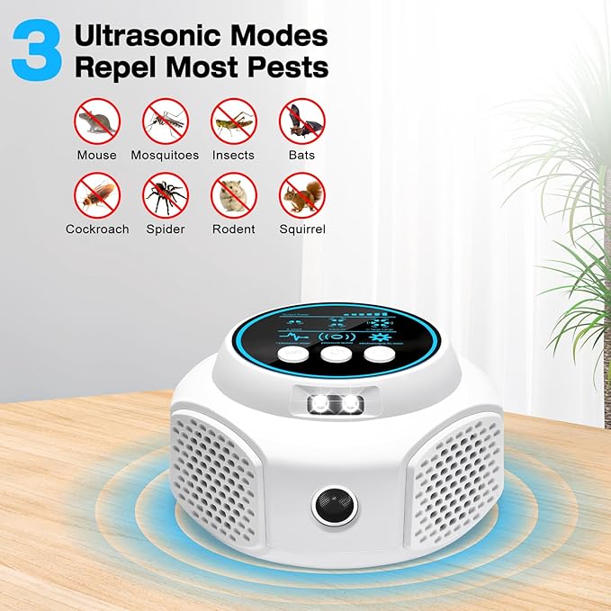 Ultrasonic Pest Repellent, Keep Away Mouse Rat Squirrel Bat Roache Spider, Plug in Mouse Trap Indoor for Home Mice Repellent Rodent Repellent, Suitable for Room, Attics, Garages(White)