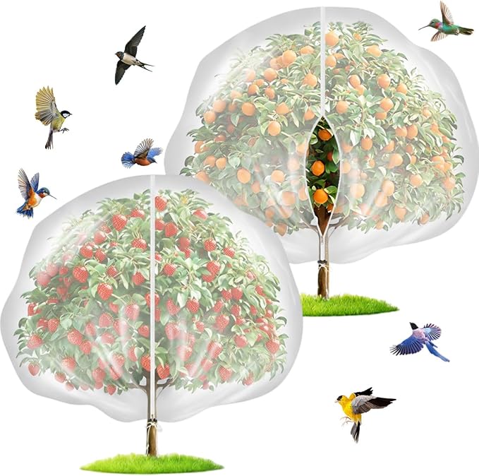 2 Pack 13x13FT Extra Large Fruit Tree Netting with Double Zipper & Double Drawstring, Heavy Duty Bird Netting for Fruit Trees, Reusable Tree Net to Protect Large Trees from Birds, Squirrels, Deer