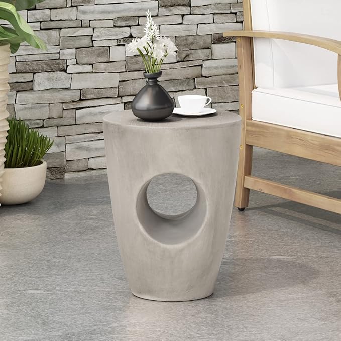 Christopher Knight Home Randall Outdoor Contemporary Lightweight Accent Side Table, Concrete Finish