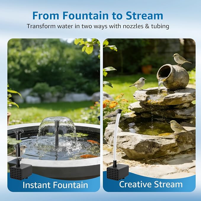 Solar Fountain Pump for Bird Bath, 2.5W Solar Water Pump with Dry-Run Protection, 5 Spray Modes & 4ft Hose, Adjustable Ground Stake for Garden Small Pond Fish Tank DIY Water Feature