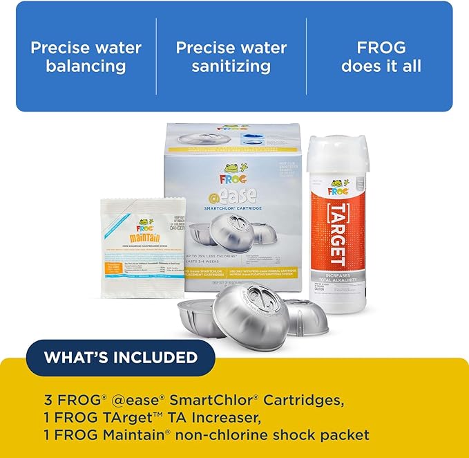 FROG @Ease Replacement SmartChlor Cartridge 3 Pack with Total Alkalinity Increaser & 1 Pack of Maintain for use with Hot Tub FROG @Ease Floating System