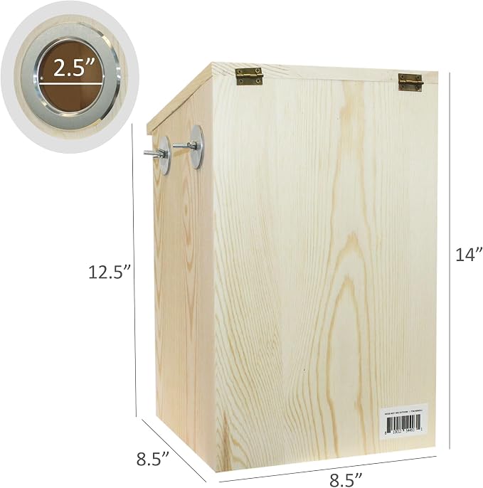 Squirrel Nest Box - Cage Attachment, Hinged Lid, Perching Ledge - for Squirrels, Sugar Glider, Rat, Finch, Parakeet, Lovebird, Canary, Cockatiel, Other Birds & Small Pets