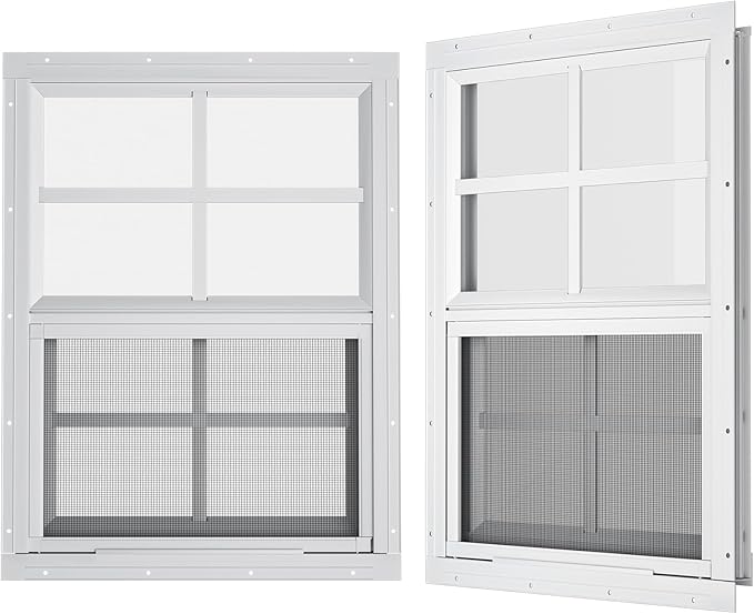 WRISIN 2 Pack Shed Windows 18" W x 23" H Flush Mount, White Household Windows for Playhouses, Barns, Chicken Coop