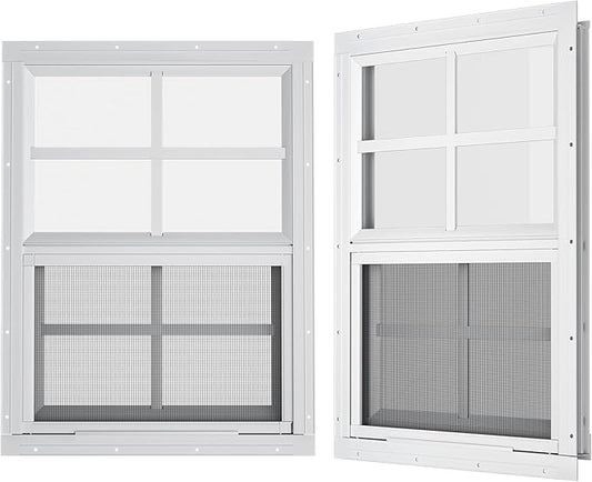 WRISIN 2 Pack Shed Windows 18" W x 23" H Flush Mount, White Household Windows for Playhouses, Barns, Chicken Coop