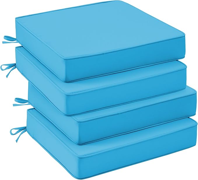 UNIKOME Outdoor Chair Cushions Set of 4, Water Resistant Patio Seat Cushions with Ties for Outdoor Furniture, High-Density Foam, UV & Fade Resistant, Piped Edge – 18.5" x 16" x 3", Teal