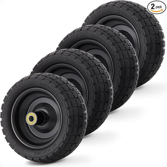 Gorilla Carts 2-Pack 10 Inch No-Flat Replacement Tires, 300 lb Capacity Each – Solid Polyurethane, 2.16” Hub, 5/8” Bore – Fits Lawn & Garden Utility Wagon, Hand Truck, Air Compressor, Pressure Washer