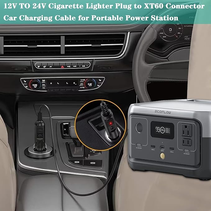 10Ft XT60i Car Charging Cable for EF ECOFLOW River Delta 3 2 Pro Max Plus Anker SOLIX Series DJI Power 1000 500 BLUETTI AC70 AC50B EB55 Allpowers & Many Portable Power Station with XT60/XT60i Plug