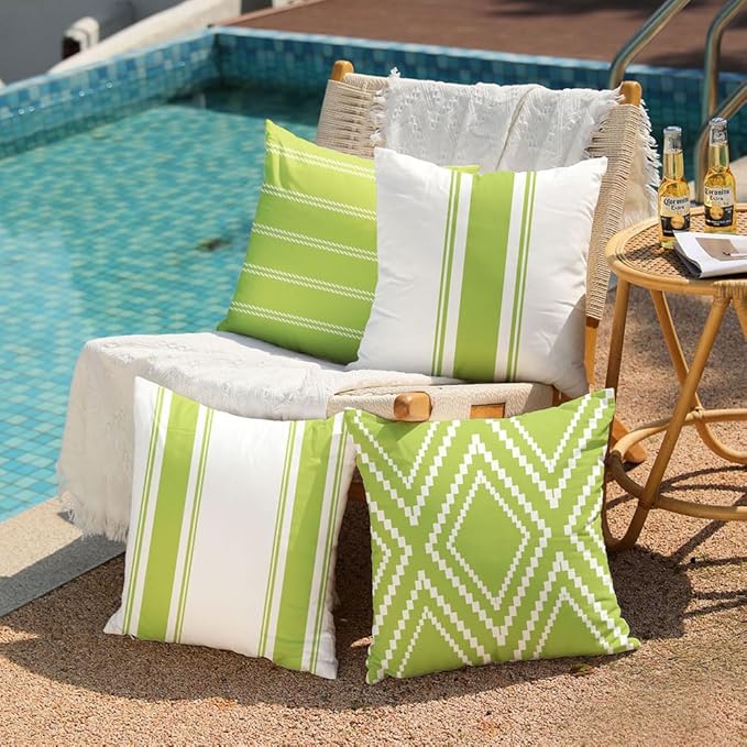 DFXSZ Outdoor Pillow Covers 18x18 Inch Set of 4 Green Waterproof Modern Geometry Throw Pillows Outdoor Summer Waterproof Decor for Patio Funiture Garden Polyester Cushion Covers 013H18