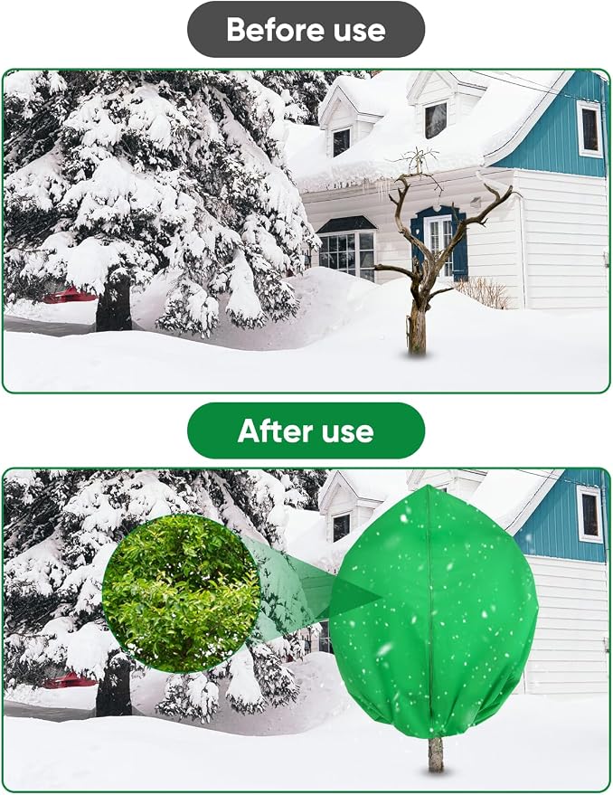 LCHUANG 2Pack Winter Plant Covers Freeze Protection - 90" x 63" Extra Large Frost Blankets for Plants Tree Shrubs Cloth Anti-Freeze Protector Drawstring Bags Jacket for Outdoor Plants (3.2 oz/yd²)