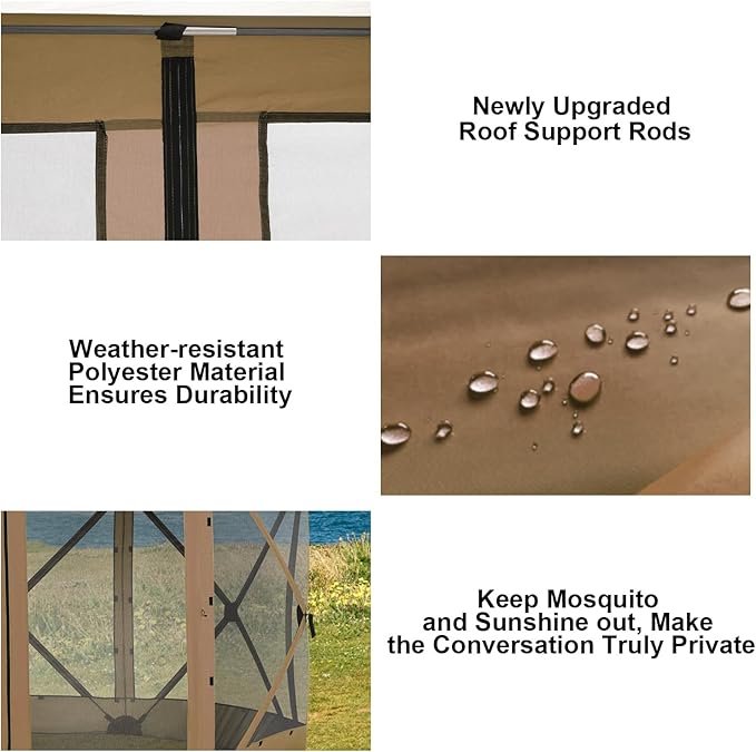 COBIZI 12x12 FT Pop Up Canopy Stargazing Tent, Gazebos On Clearance with Removable Roof, Screened in Gazebo, Screen Tents Portable carpas para Patio for Outdoor Camping,Backyard,Garden,Brown(Pro)