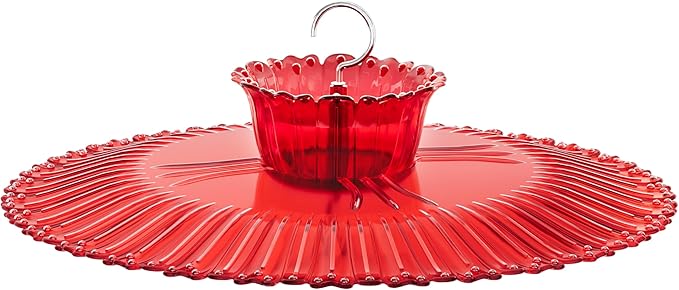 iBorn Hummingbird Feeders Sun Baffle,10.6inch, Red+ Hummingbird Feeders, 8 Ports,Yellow Flowers Red Glass, Pack of 1