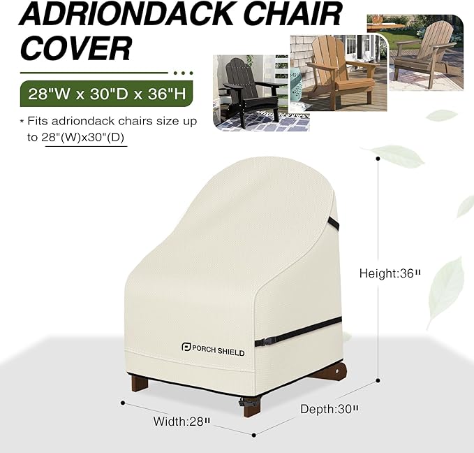 Porch Shield Waterproof Patio Adirondack Chair Cover 2 Pack Fits Outdoor Chairs 28W x 30D x 36H inch, Beige
