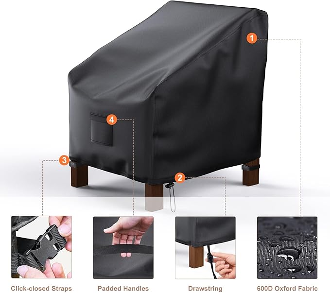 Patio Chair Covers Waterproof, Mrrihand Lounge Deep Seat Cover, Heavy Duty Outdoor Lawn Patio Furniture Covers (37" W x 40" D x 30" H - 2 Pack)