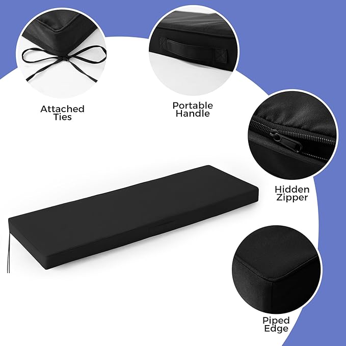 IPYNBAP Outdoor Bench Cushions for Outdoor Furniture, 48x18x3 Inch, Waterproof Bench Pillow, Fade Resistant Long Bench Seat Pads for Garden, Indoor, Porch Swing, Black