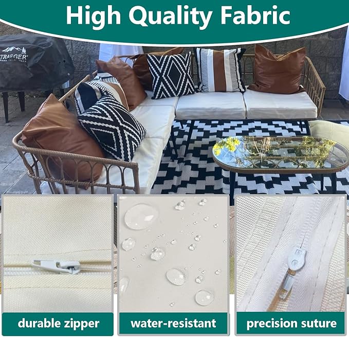 FLYMEI Patio Cushion Covers 24x22x4 Waterproof Outdoor Cushion Cover Replacement 4Packs Outdoor Seat Cushion Slipcover for Rattan Chair Sofa, Ivory