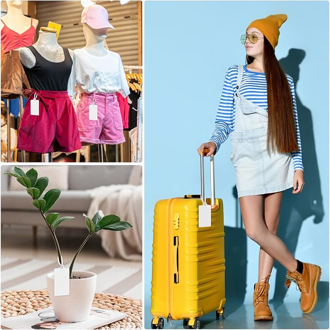 Chunful 500 Pcs Blank Plastic Tags Shipping Tags 3.94"x 2.36" Waterproof Sealing Shipping Labels Bulk Writable Hanging Tag Ties Sealing Strap Reusable Mark Labels for Keys Luggage Logistic(White)